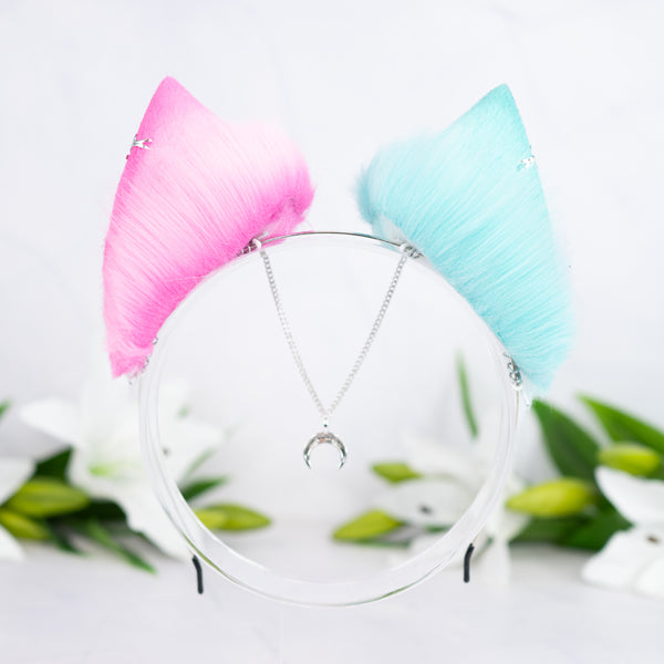 Mismatched pastel galaxy cat ears (Turquoise/pink)