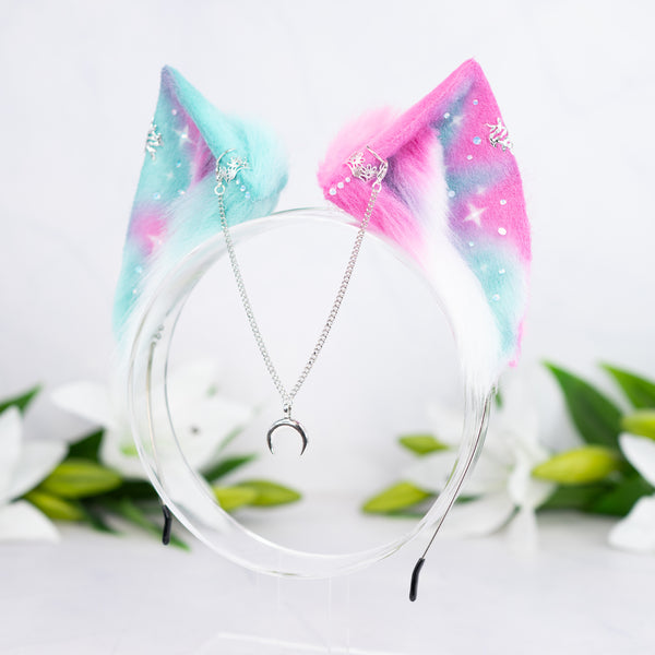 Mismatched pastel galaxy cat ears (Turquoise/pink)