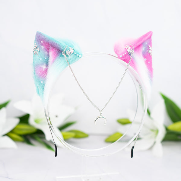 Mismatched pastel galaxy kitten ears (Turquoise/pink)
