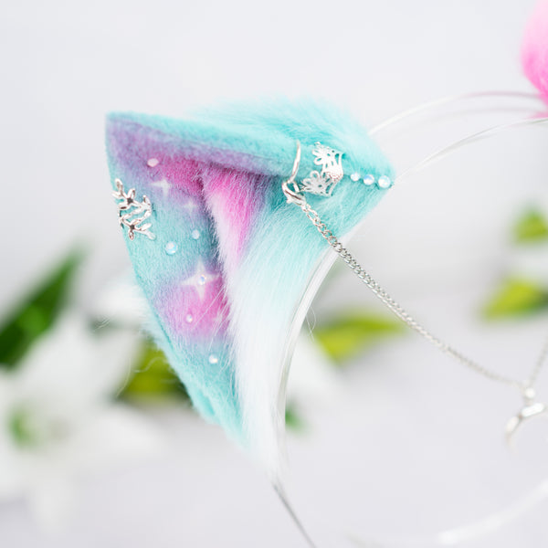 Mismatched pastel galaxy kitten ears (Turquoise/pink)