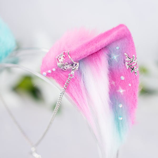 Mismatched pastel galaxy kitten ears (Turquoise/pink)