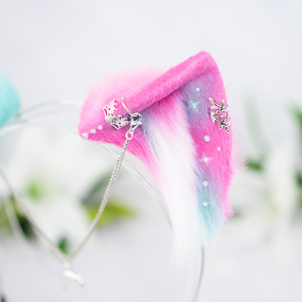 Mismatched pastel galaxy kitten ears (Turquoise/pink)