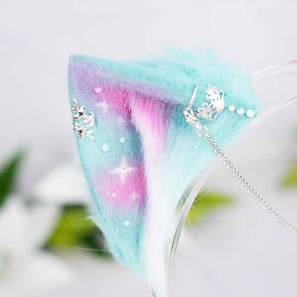 Mismatched pastel galaxy kitten ears (Turquoise/pink)