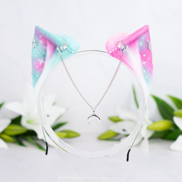 Mismatched pastel galaxy kitten ears (Turquoise/pink)