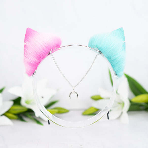 Mismatched pastel galaxy kitten ears (Turquoise/pink)