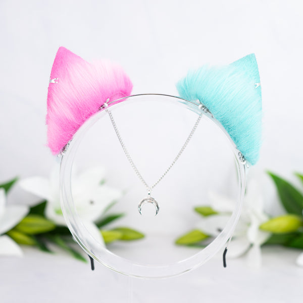 Mismatched pastel galaxy kitten ears (Turquoise/pink)