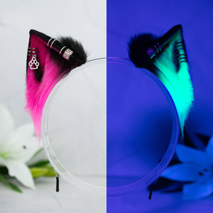 Neon (UV) kitten ears (pink + green)