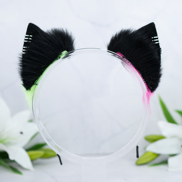 Neon (UV) kitten ears (pink + green)