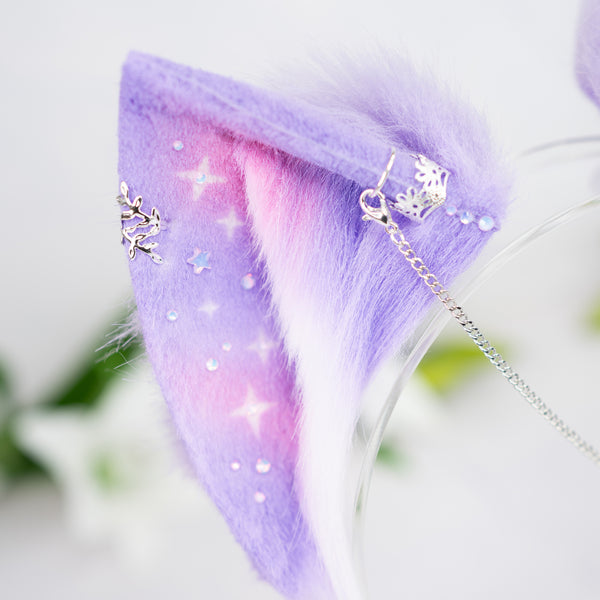 Pastel galaxy cat ears with silver jewelry (Lilac/pink)