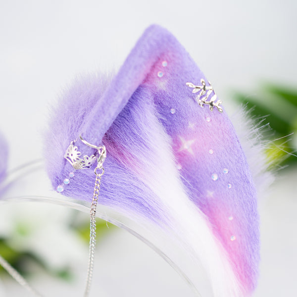 Pastel galaxy cat ears with silver jewelry (Lilac/pink)