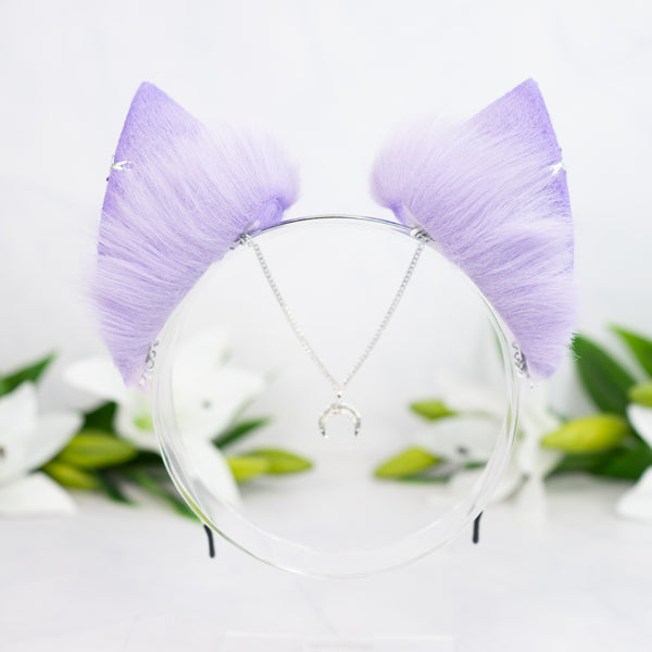 Pastel galaxy cat ears with silver jewelry (Lilac/pink)