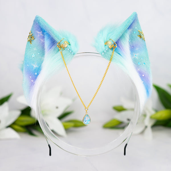 Pastel galaxy cat ears (Turquoise/lilac/blue)