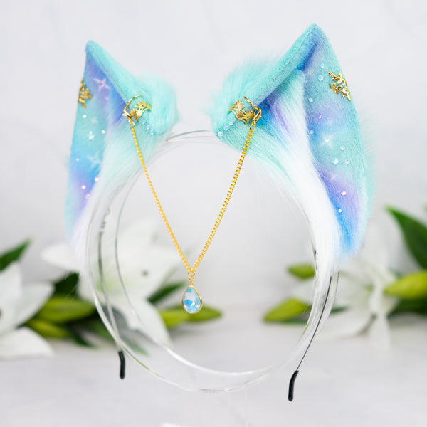 Pastel galaxy cat ears (Turquoise/lilac/blue)