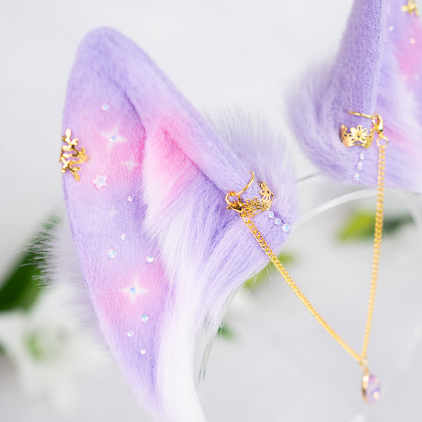 Pastel galaxy wolf ears (small) (Lilac/pink)
