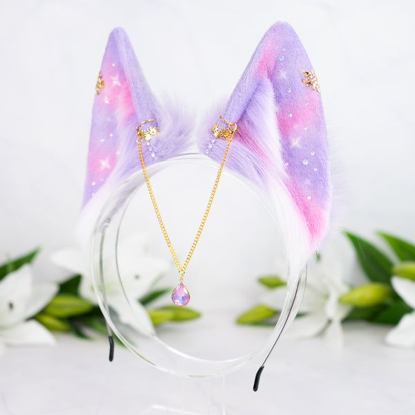 Pastel galaxy wolf ears (small) (Lilac/pink)