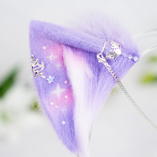 Pastel galaxy kitten ears with silver jewelry (Lilac/pink)