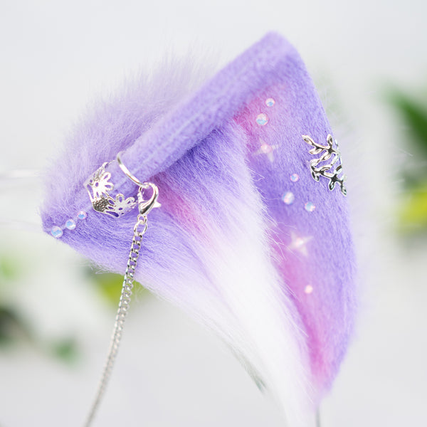 Pastel galaxy kitten ears with silver jewelry (Lilac/pink)