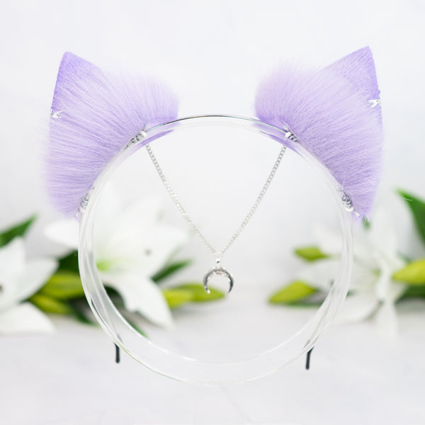 Pastel galaxy kitten ears with silver jewelry (Lilac/pink)
