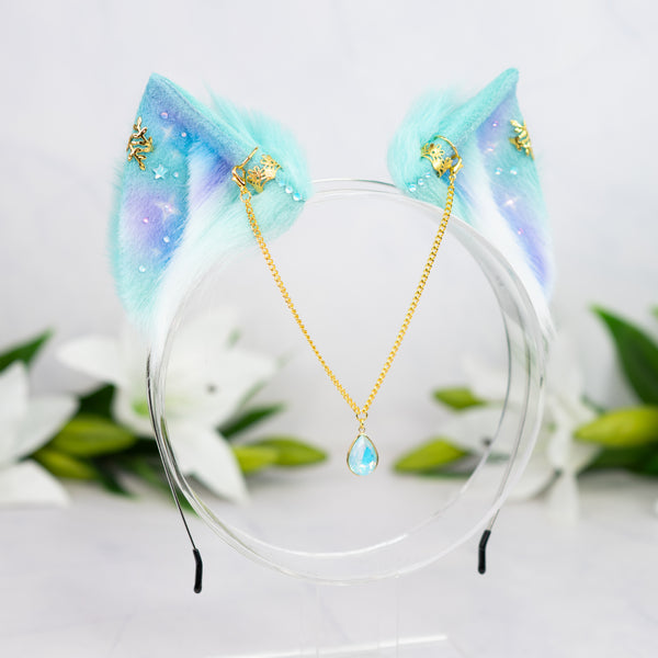 Pastel galaxy kitten ears (Turquoise/lilac/blue)