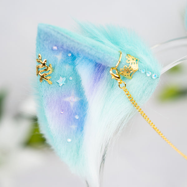 Pastel galaxy kitten ears (Turquoise/lilac/blue)