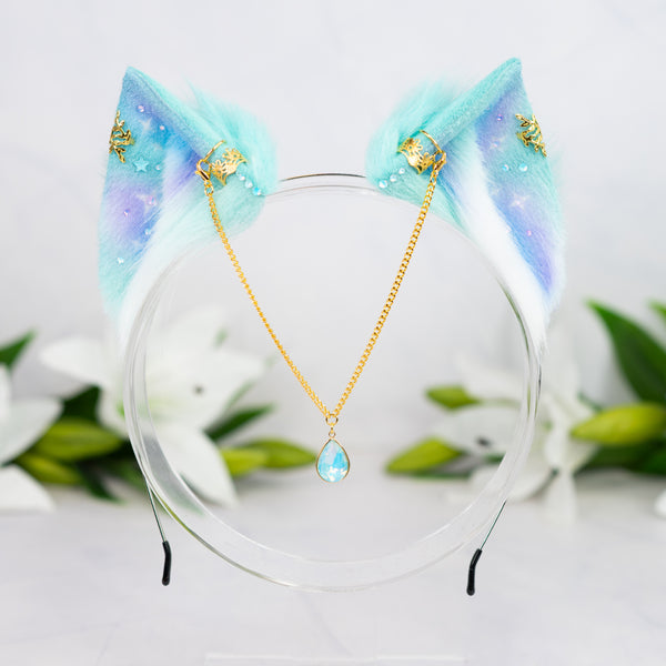 Pastel galaxy kitten ears (Turquoise/lilac/blue)