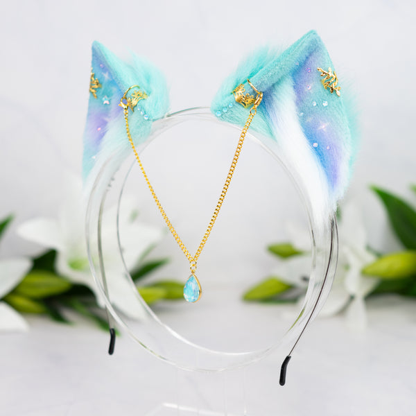Pastel galaxy kitten ears (Turquoise/lilac/blue)