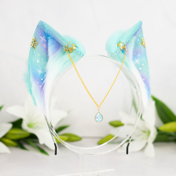 Pastel galaxy cat ears (Turquoise/lilac/blue)