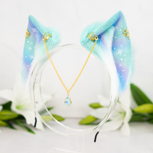 Pastel galaxy cat ears (Turquoise/lilac/blue)