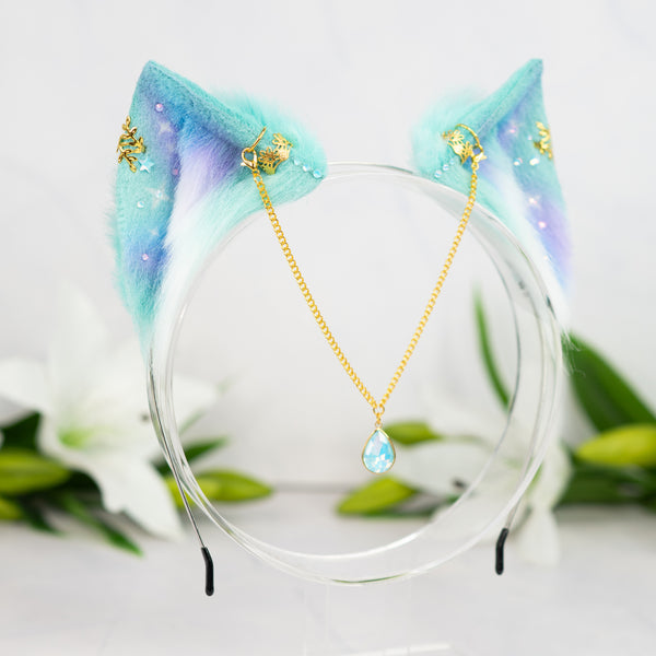 Pastel galaxy kitten ears (Turquoise/lilac/blue)