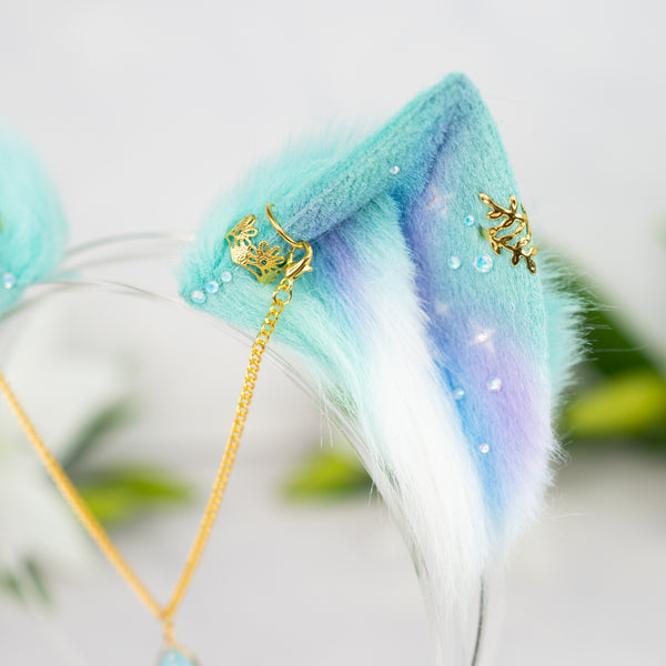 Pastel galaxy kitten ears (Turquoise/lilac/blue)