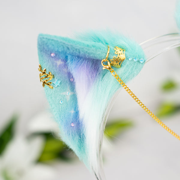 Pastel galaxy kitten ears (Turquoise/lilac/blue)
