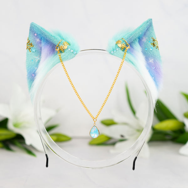 Pastel galaxy kitten ears (Turquoise/lilac/blue)