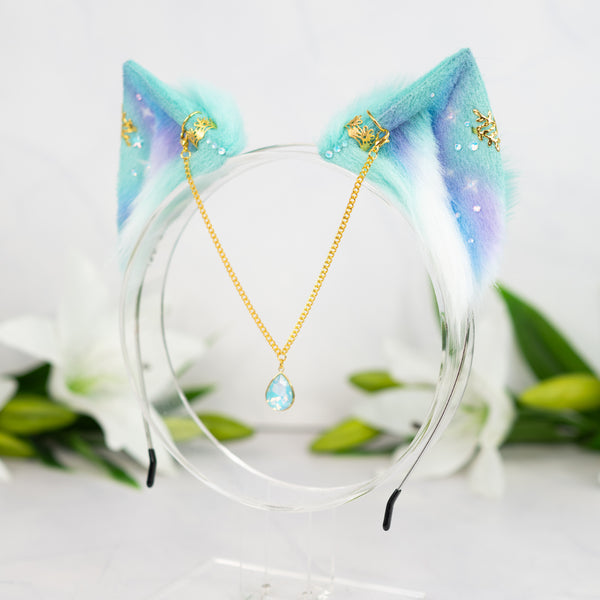 Pastel galaxy kitten ears (Turquoise/lilac/blue)