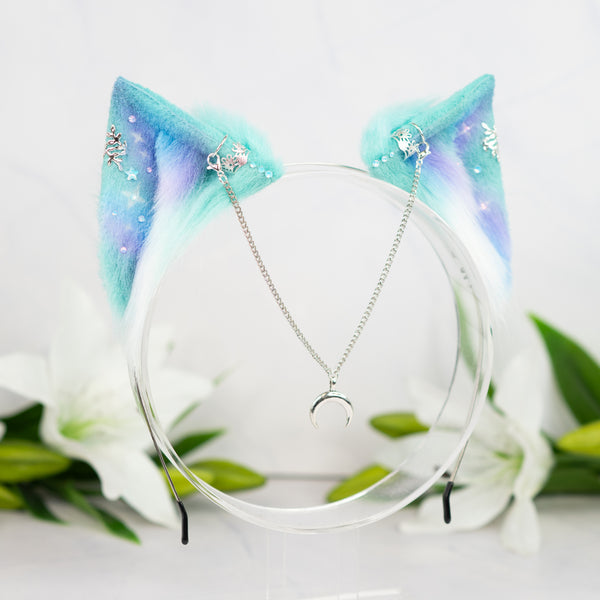 Pastel galaxy kitten ears (Turquoise/lilac/blue/silver)