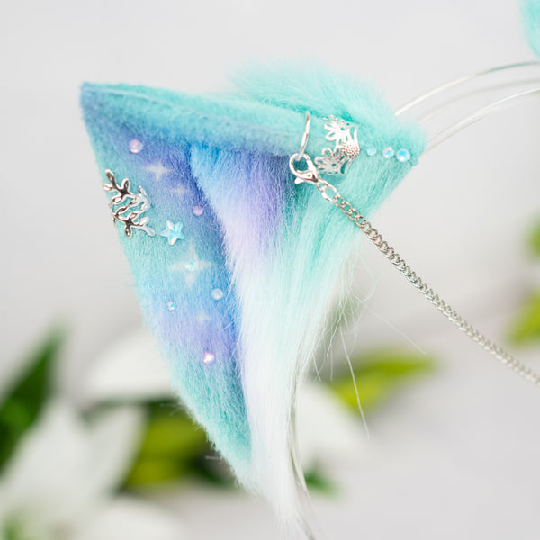 Pastel galaxy kitten ears (Turquoise/lilac/blue/silver)