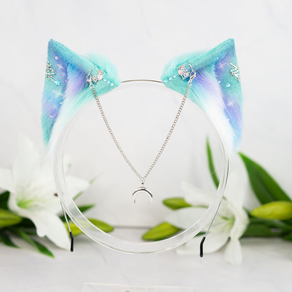 Pastel galaxy kitten ears (Turquoise/lilac/blue/silver)