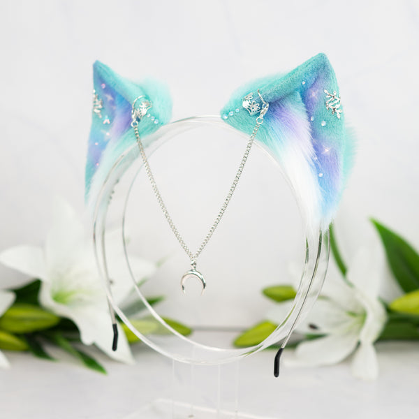 Pastel galaxy kitten ears (Turquoise/lilac/blue/silver)