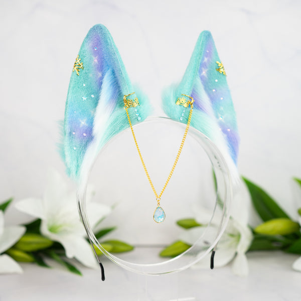 Pastel galaxy wolf ears (Turquoise/lilac/blue)