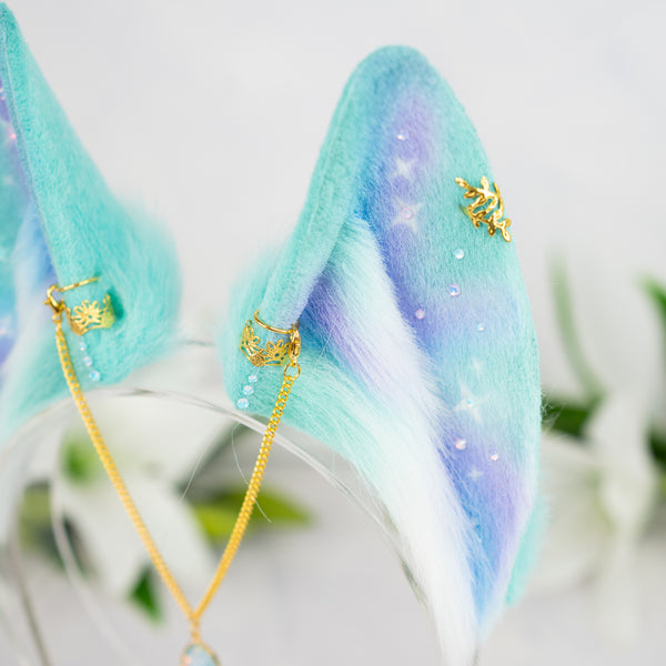 Pastel galaxy wolf ears (Turquoise/lilac/blue)
