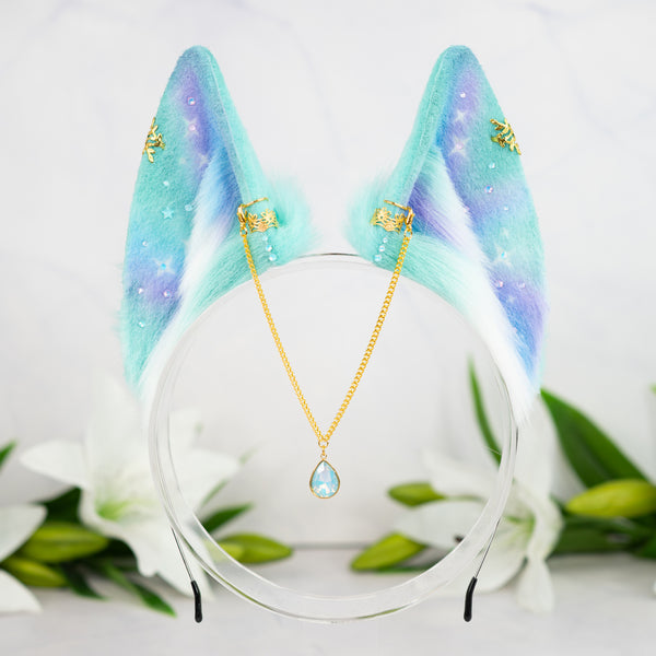 Pastel galaxy wolf ears (Turquoise/lilac/blue)
