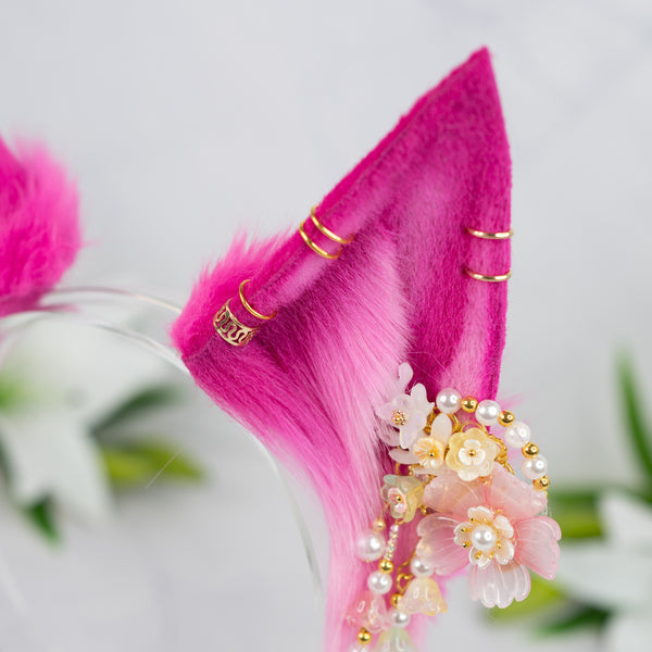 Pink flower fox ears