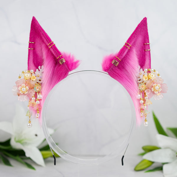 Pink flower fox ears