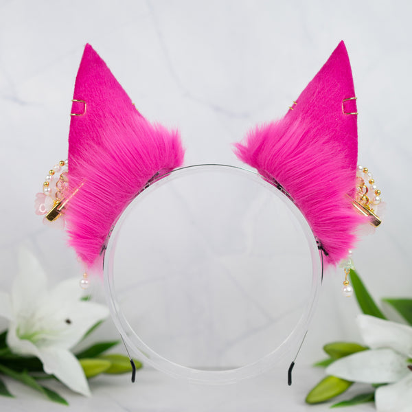 Pink flower fox ears