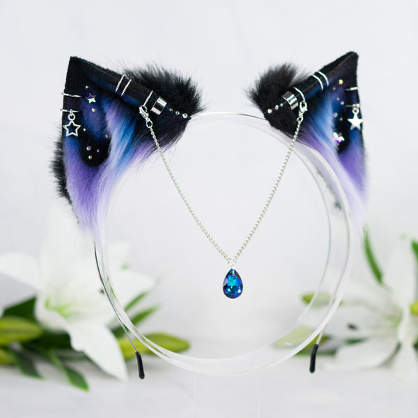 Purple/blue galaxy kitten ears