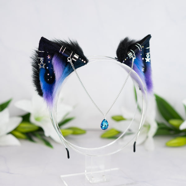 Purple/blue galaxy kitten ears