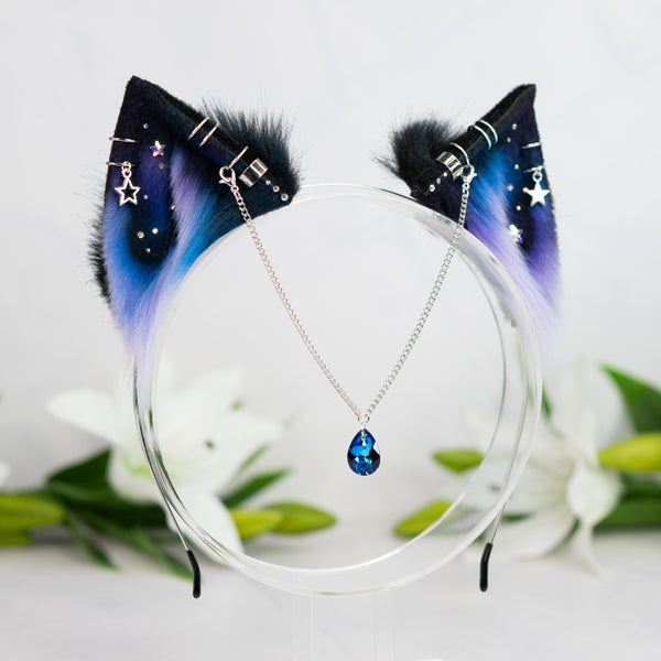 Purple/blue galaxy kitten ears