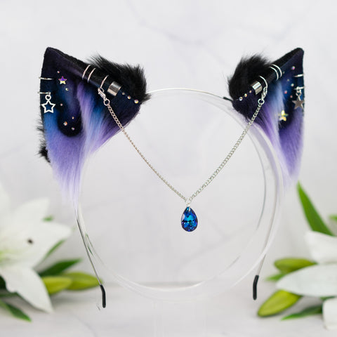 Purple/blue galaxy kitten ears