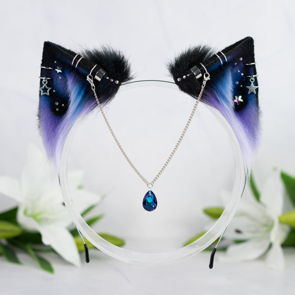 Purple/blue galaxy kitten ears
