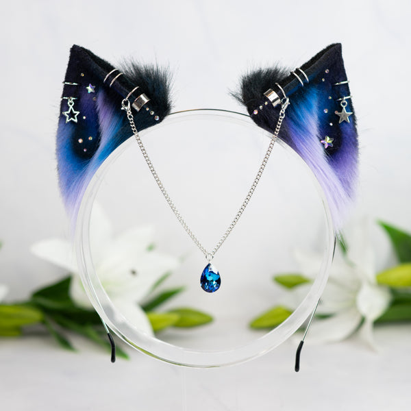 Purple/blue galaxy kitten ears