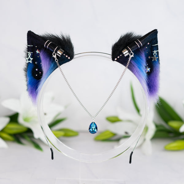 Purple/blue galaxy kitten ears